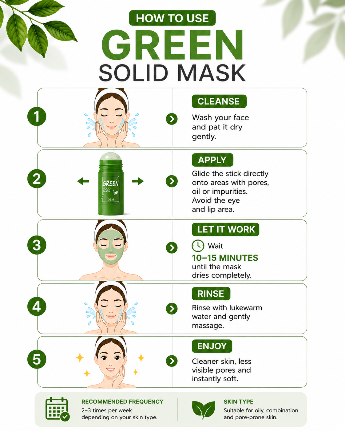 Green Tea Solid Cleansing Mask Acne Blemish Treatment Cream Blackhead Removal Natural Plant Formula Mild Skincare Solution